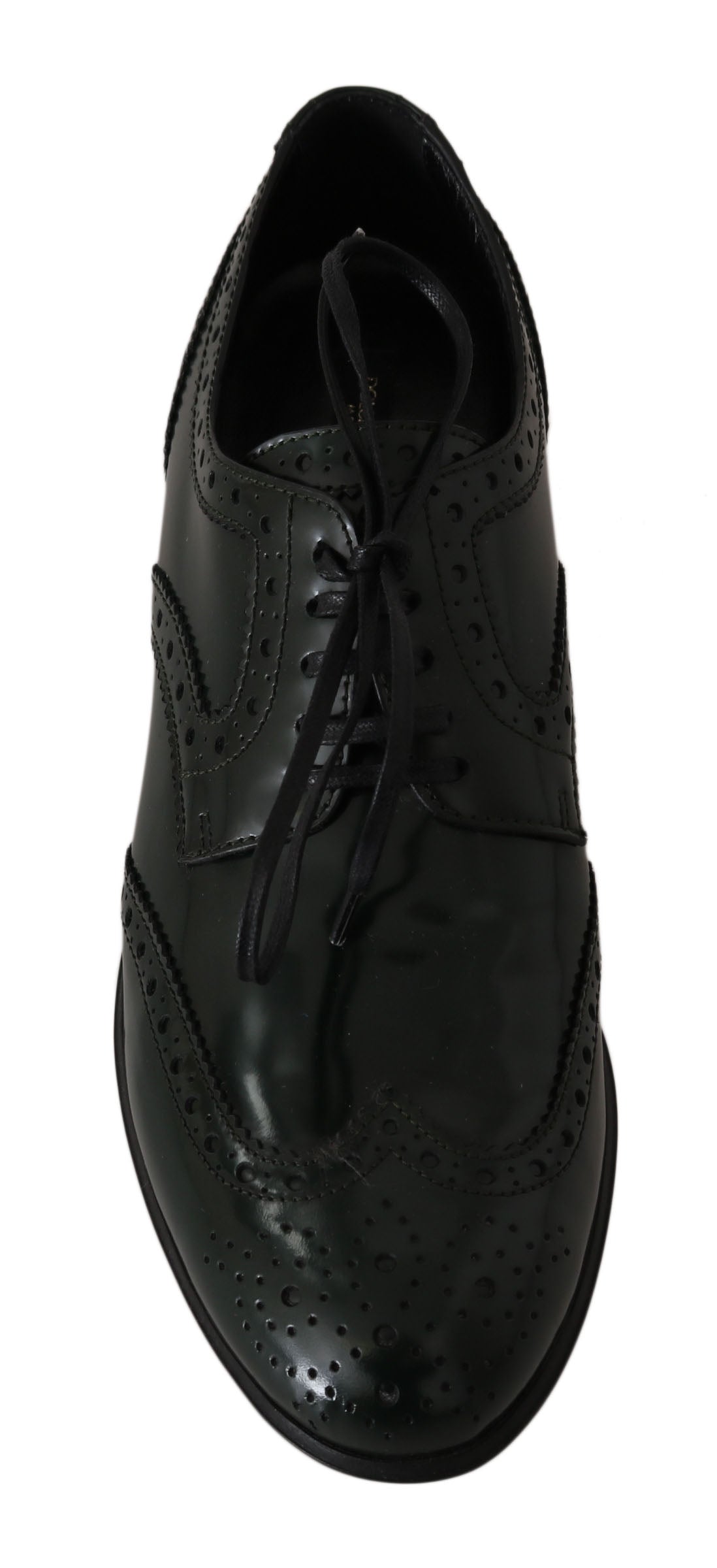 Elegantes zapatos brogue verdes de Dolce &amp; Gabbana, zapatos planos con punta de ala Oxford