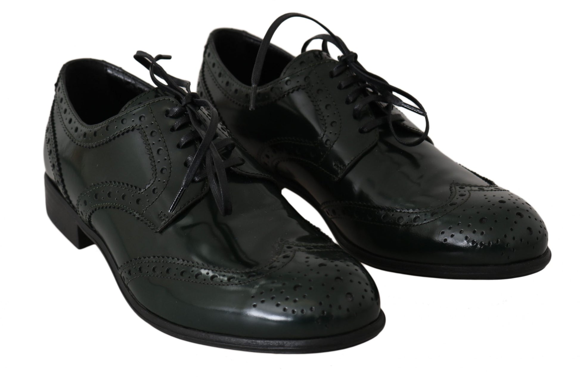 Elegantes zapatos brogue verdes de Dolce &amp; Gabbana, zapatos planos con punta de ala Oxford