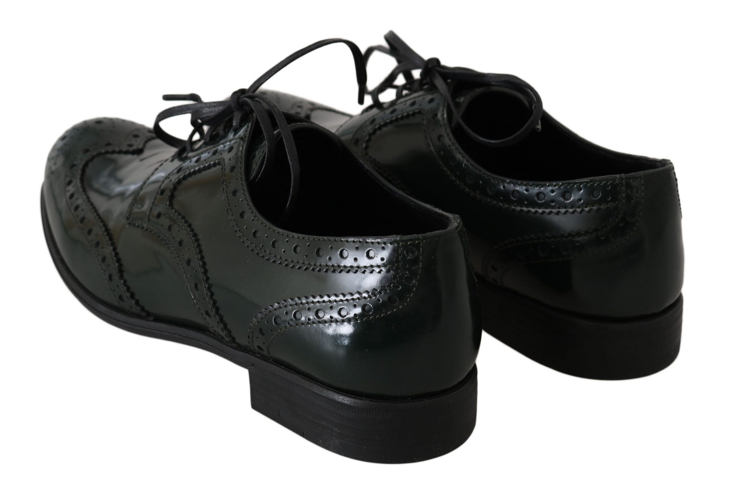 Elegantes zapatos brogue verdes de Dolce &amp; Gabbana, zapatos planos con punta de ala Oxford