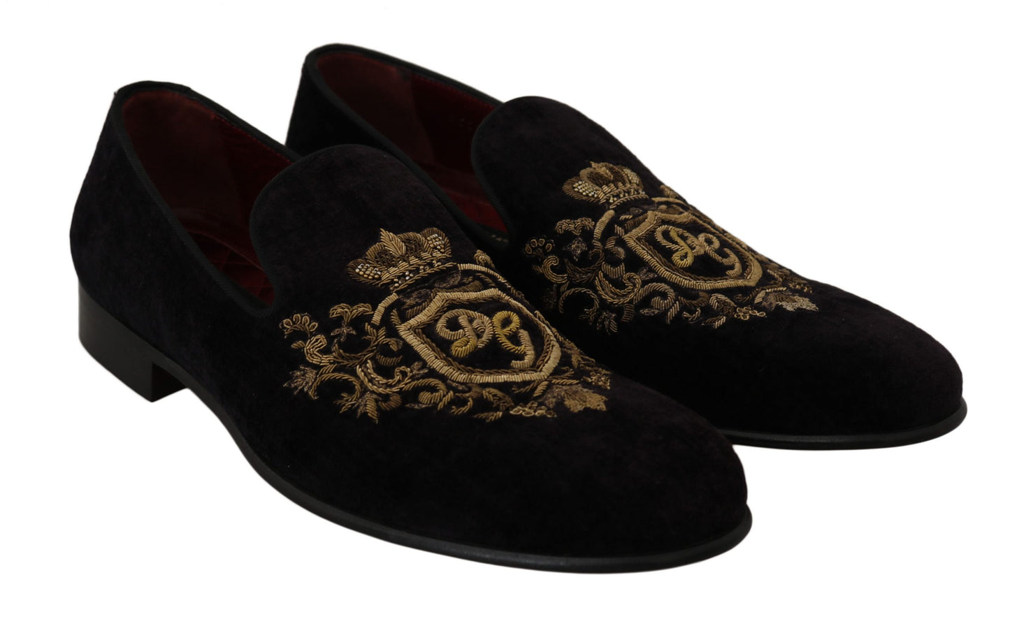 Dolce & Gabbana Elegant Black Loafers with Gold Crown Embroidery