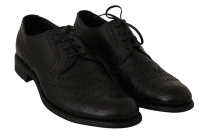 Elegantes zapatos de vestir Derby de cuero negro con punta de ala de Dolce &amp; Gabbana