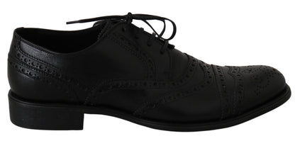 Elegantes zapatos de vestir Derby de cuero negro con punta de ala de Dolce &amp; Gabbana