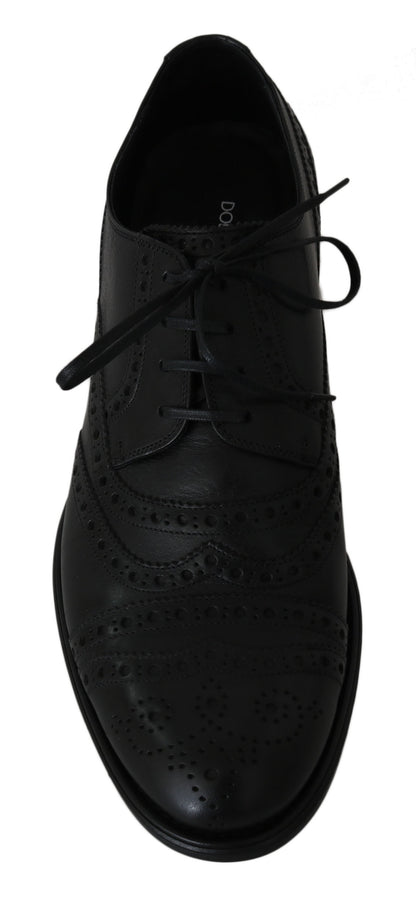 Elegantes zapatos de vestir Derby de cuero negro con punta de ala de Dolce &amp; Gabbana