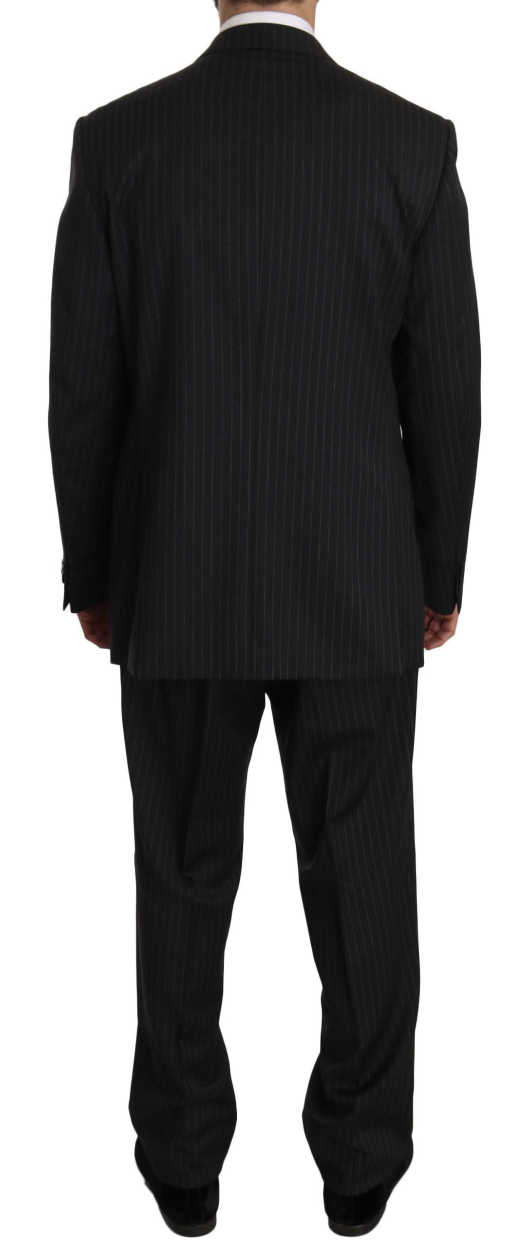 Z ZEGNA Elegant Black Striped Wool Suit