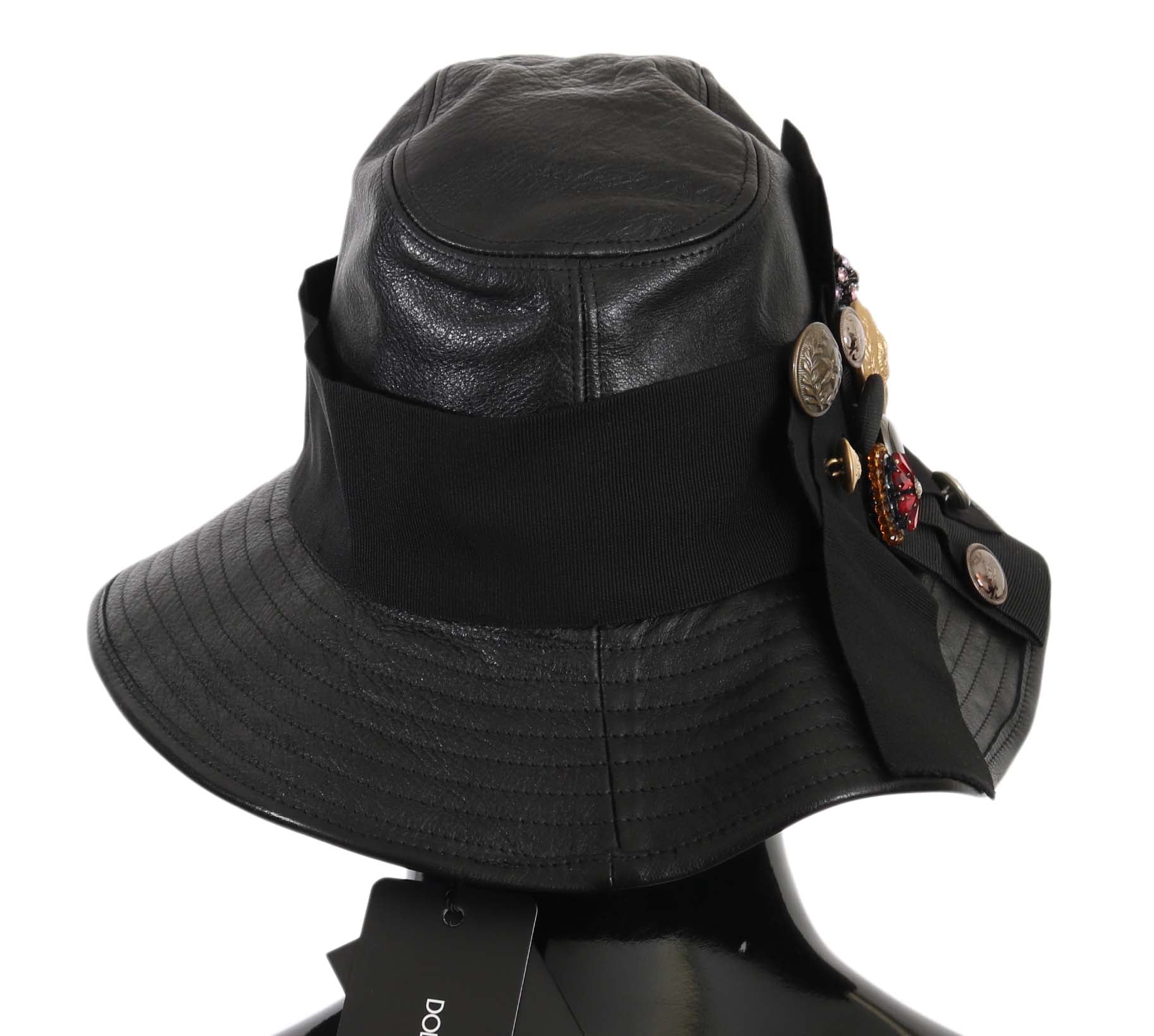 Gorra cloche elegante de cuero negro de Dolce &amp; Gabbana