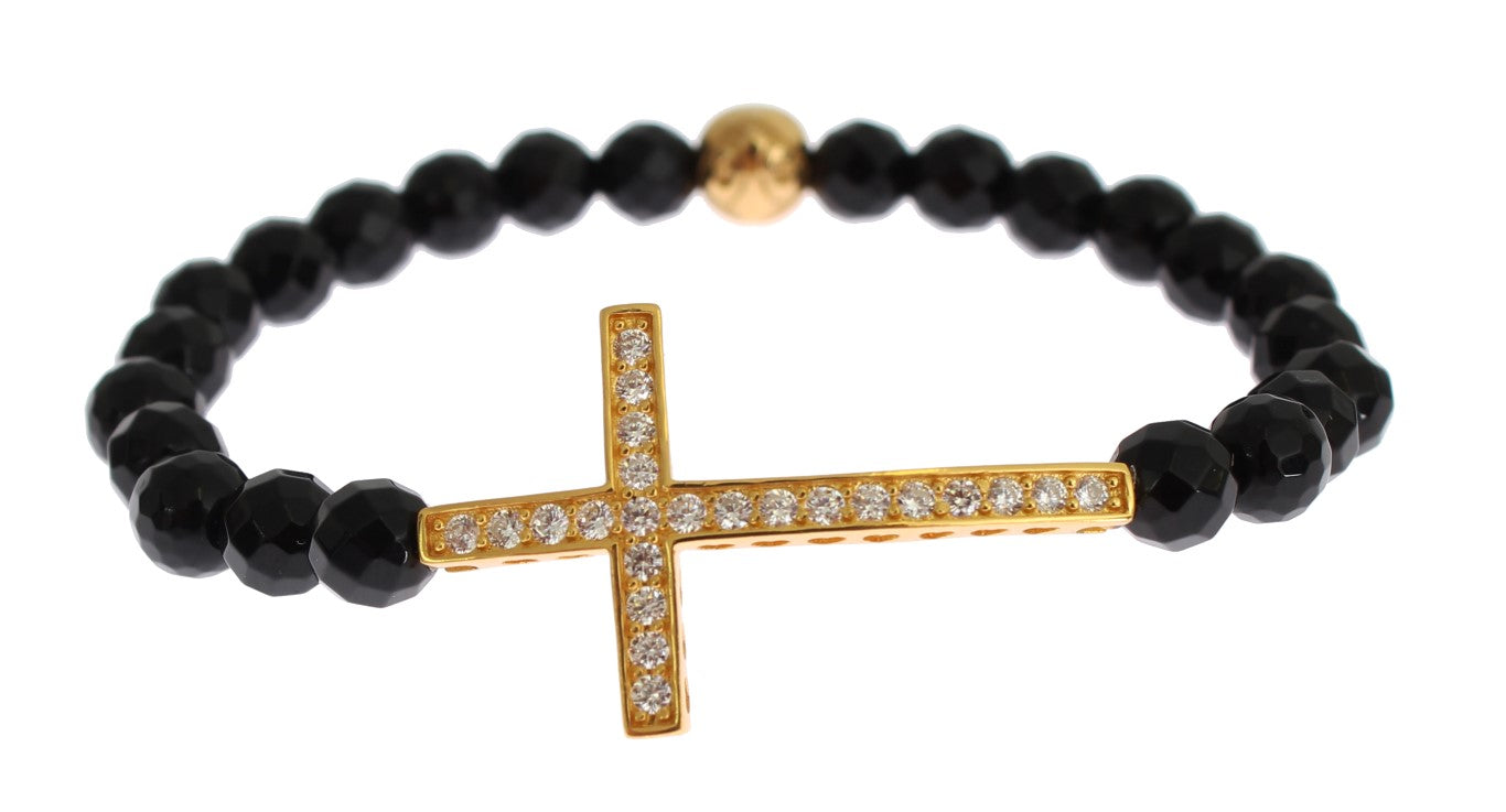 Pulsera Nialaya de plata de ley bañada en oro con cruz de diamantes de circonita cúbica