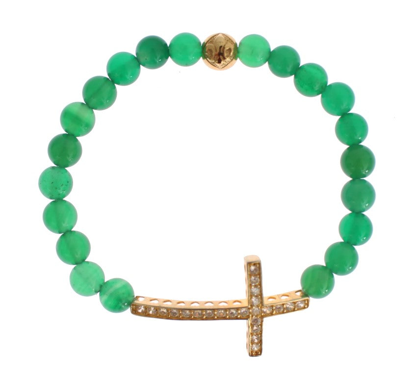 Pulsera elegante chapada en oro y cuentas de jade verde de Nialaya