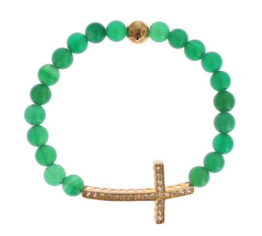 Pulsera elegante chapada en oro y cuentas de jade verde de Nialaya