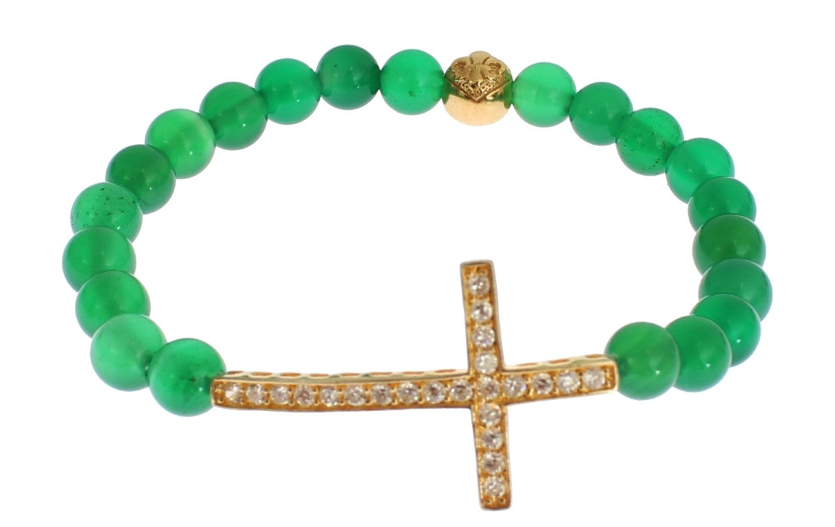 Pulsera elegante chapada en oro y cuentas de jade verde de Nialaya