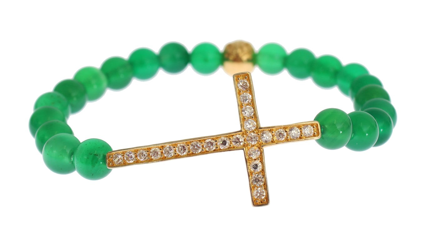 Pulsera elegante chapada en oro y cuentas de jade verde de Nialaya