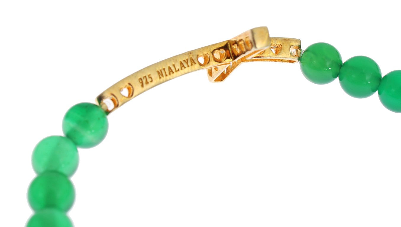 Pulsera elegante chapada en oro y cuentas de jade verde de Nialaya
