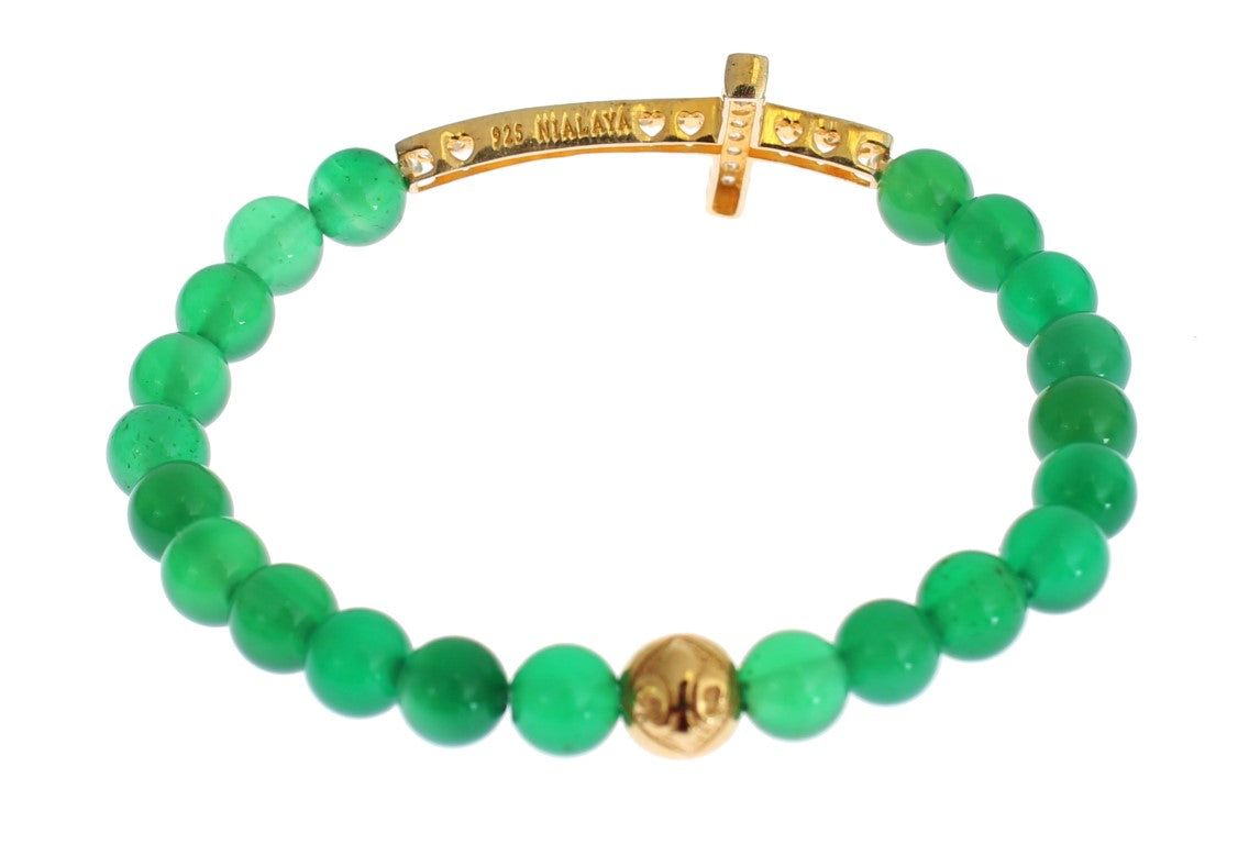 Pulsera elegante chapada en oro y cuentas de jade verde de Nialaya
