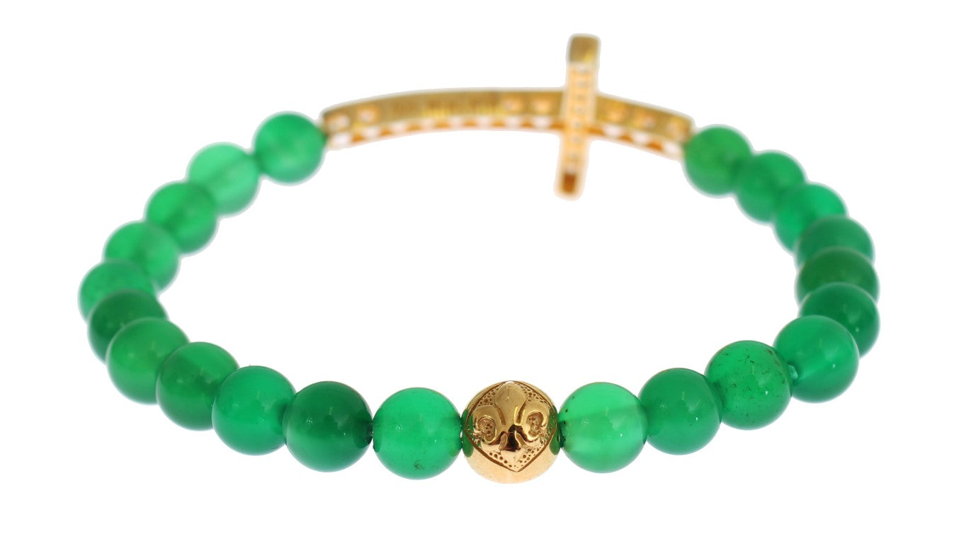 Pulsera elegante chapada en oro y cuentas de jade verde de Nialaya