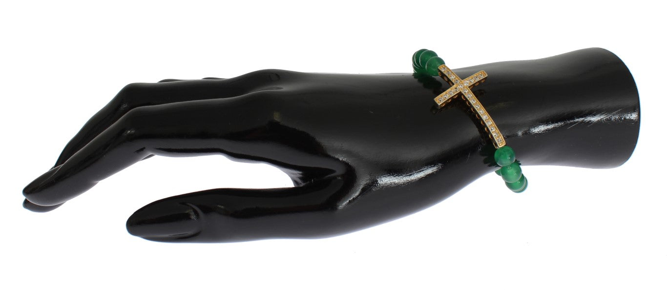 Pulsera elegante chapada en oro y cuentas de jade verde de Nialaya