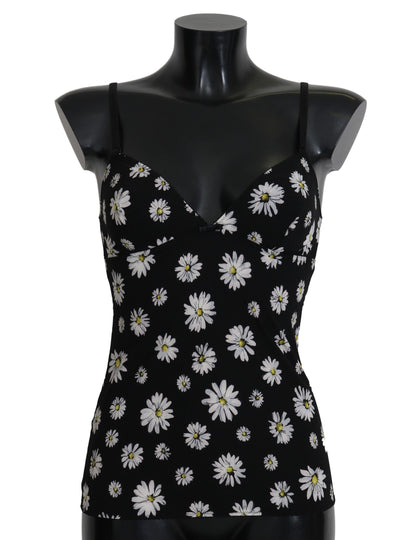 Vestido camisero elegante con encaje floral y margaritas negras de Dolce &amp; Gabbana