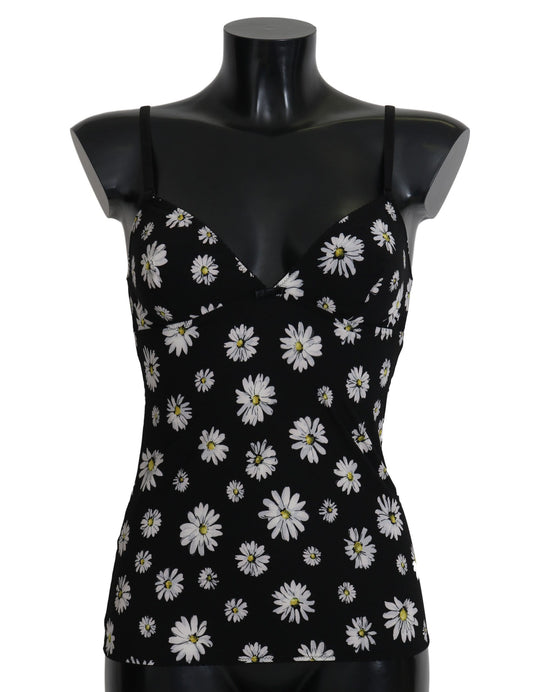 Vestido camisero elegante con encaje floral y margaritas negras de Dolce &amp; Gabbana