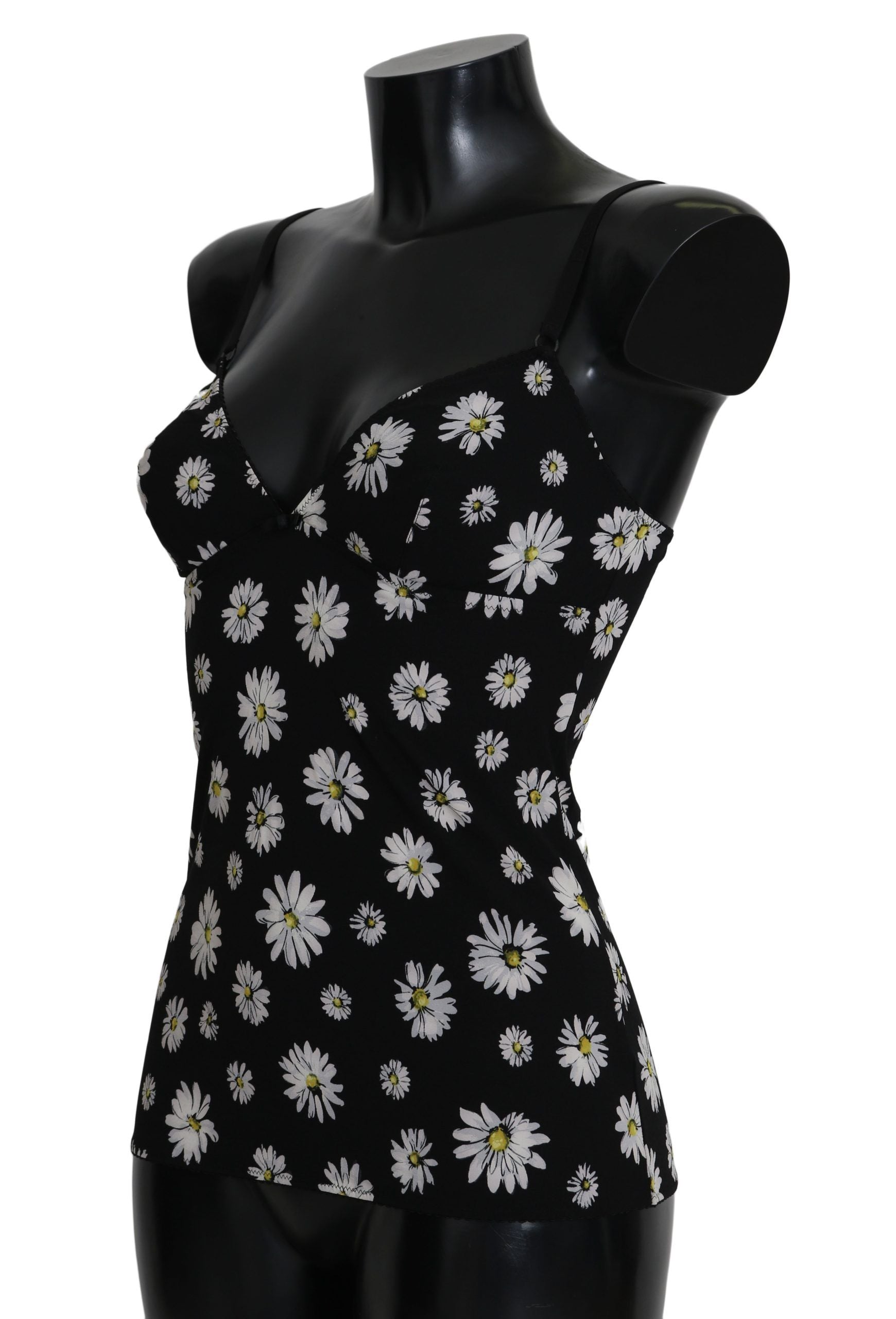 Vestido camisero elegante con encaje floral y margaritas negras de Dolce &amp; Gabbana