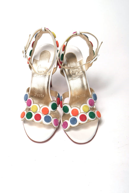 Sandalia de zapatos de tacón alto con diseño de lunares multicolores blancos