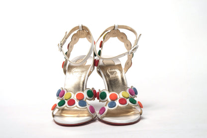 Sandalia de zapatos de tacón alto con diseño de lunares multicolores blancos