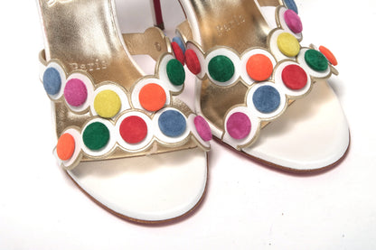 Sandalia de zapatos de tacón alto con diseño de lunares multicolores blancos